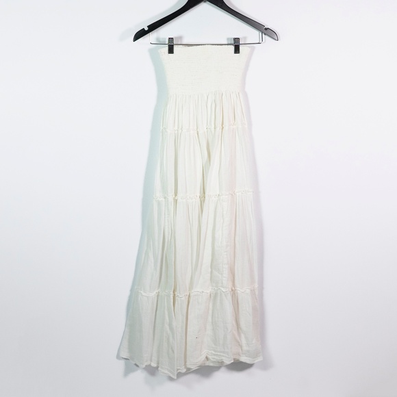 Jen's Pirate Booty Cotton Smocked Stretch Strapless Tiered Midi Dress White XS - Picture 1 of 4